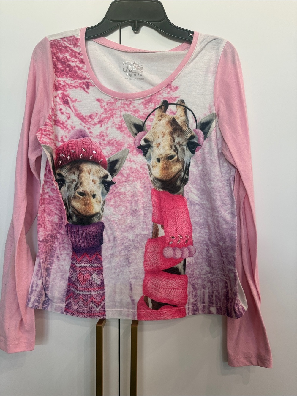Justice Pink Giraffe Graphic Long-Sleeve Tee